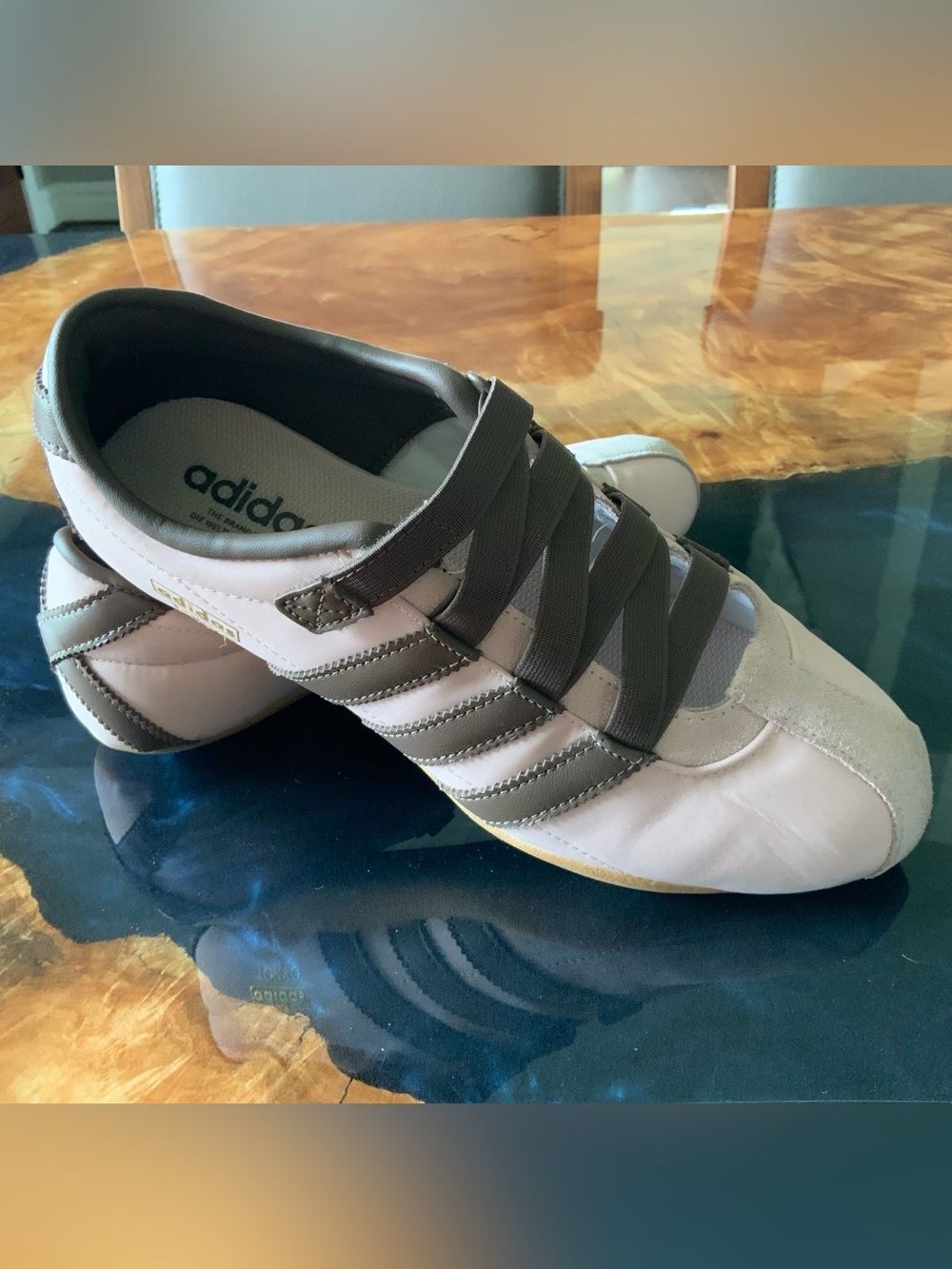 EUC ADIDAS TOKIO Slip-On Sneakers in Pink and Brown with Elastic Straps
